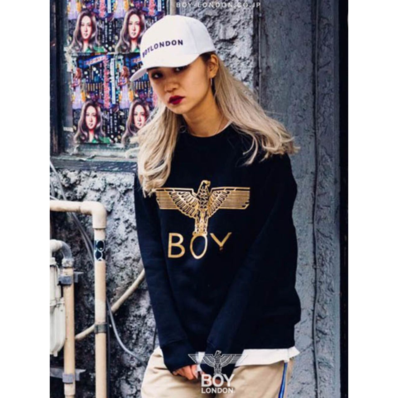 レディースのBOY LONDONのキャップのダサくないおしゃれなコーディネート例