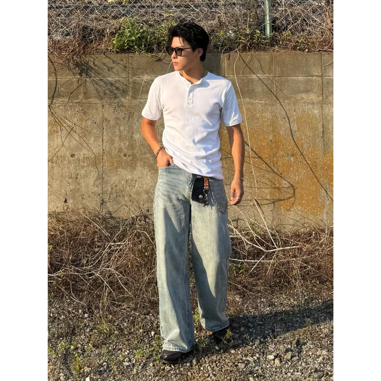 ︎メンズの真鍮のウォレットチェーンのダサくないおしゃれなコーディネート例