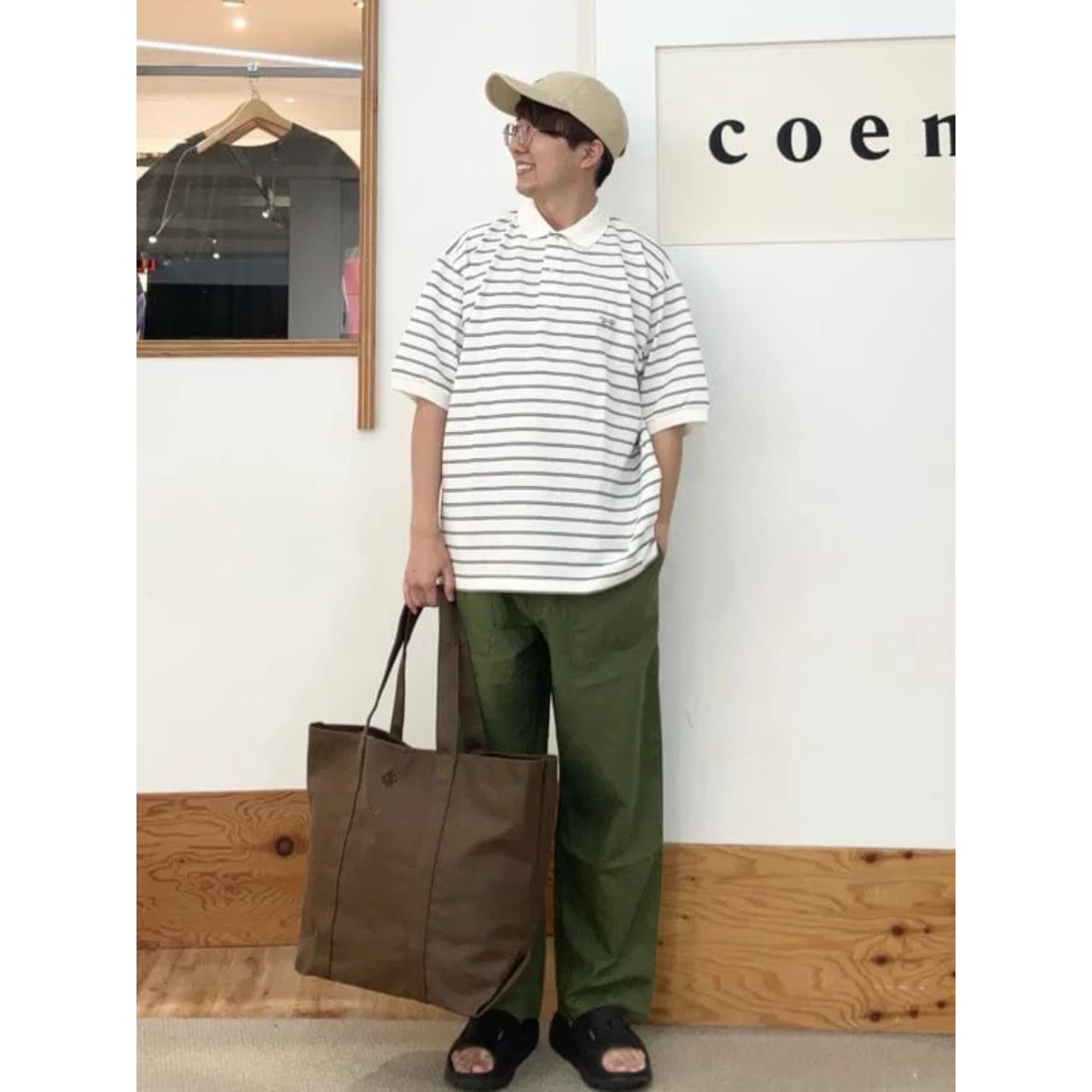 メンズのcoenのトートバッグのダサくないおしゃれなコーディネート例
