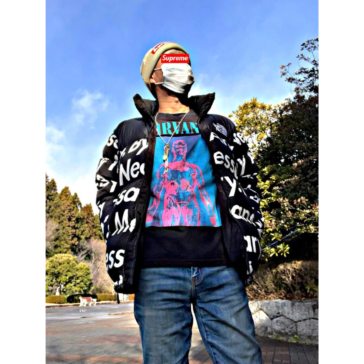 メンズのニルバーナのTシャツのダサくないおしゃれなコーディネート例
