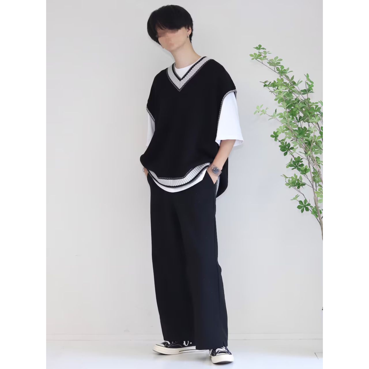 メンズのチルデンニットのダサくないおしゃれなコーディネート例